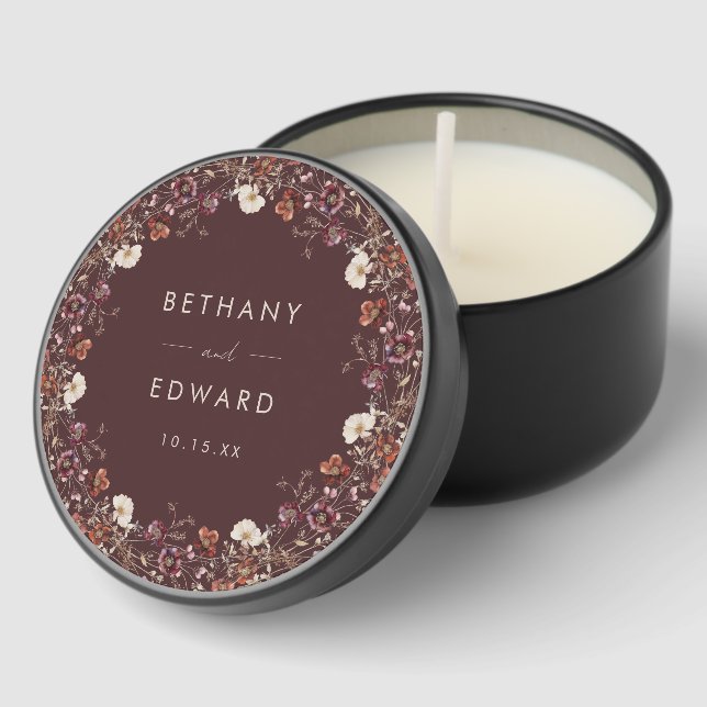 Elegant Fall Brown Floral Wedding Mini Candle Favors (Corner)