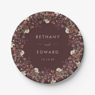 Elegant Fall Brown Floral Wedding Paper Plates