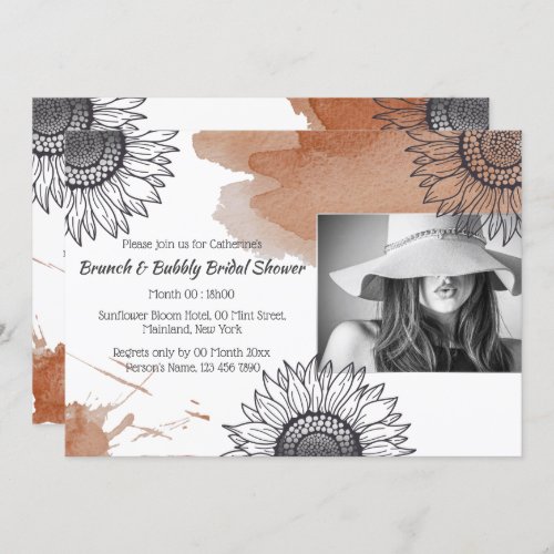 Elegant fall brown gray DIY photo sunflower party Invitation