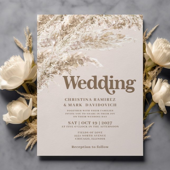 Elegant Fall Brown Pampas Grass Wedding invitation (Creator Uploaded)