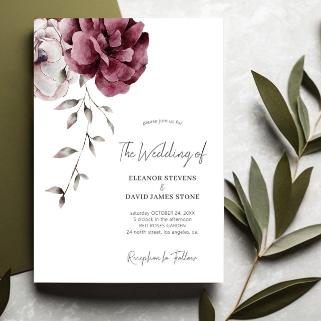 Elegant fall burgundy floral wedding invitation (Creator Uploaded)