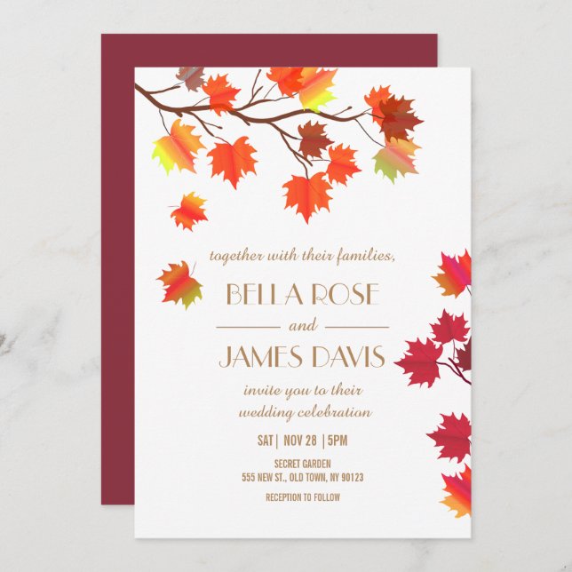 Elegant Fall Burgundy Wedding Invitations (Front/Back)