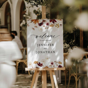 Elegant Fall Burgundy Wedding Welcome Sign