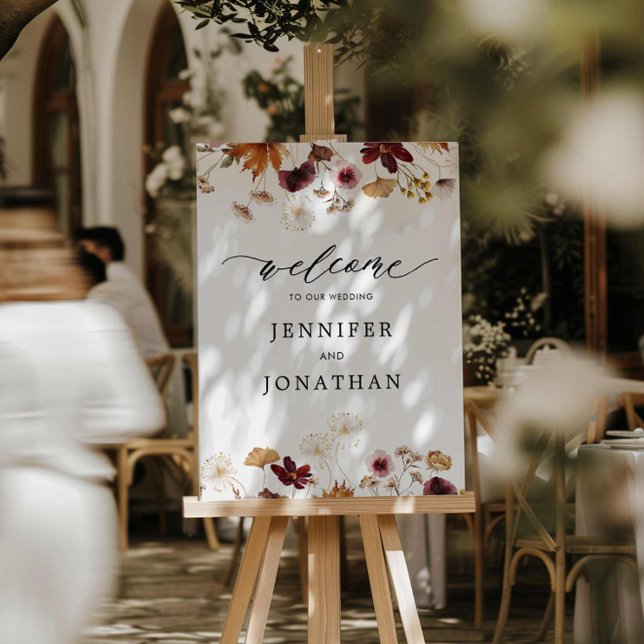 Elegant Fall Burgundy Wedding Welcome Sign (Boho Fall Rustic Wedding Welcome Sign)