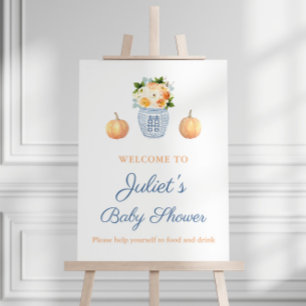 Elegant Fall Chinoiserie Baby Shower Welcome Foam Board