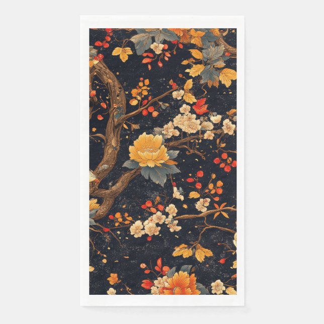 Elegant Fall Chinoiserie Paper Plate Guest Towels (Front)