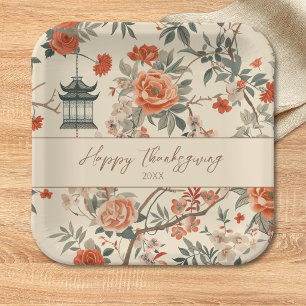 Elegant Fall Chinoiserie Thanksgiving Paper Plates