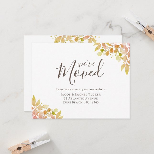 Elegant Fall Colors Eucalyptus Moving Announcement (Front/Back In Situ)