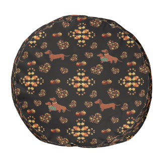 Elegant Fall Dachshund Pattern: Autumn Blooms Pouf