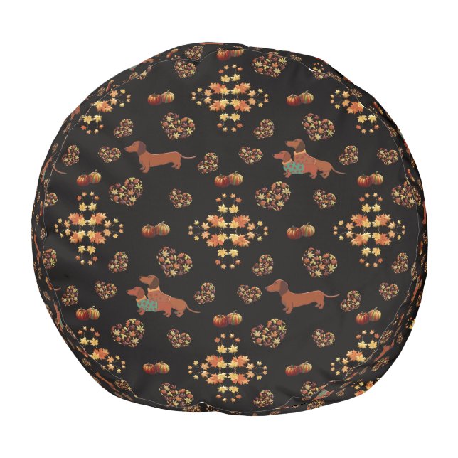 Elegant Fall Dachshund Pattern: Autumn Blooms Pouf (Bottom)