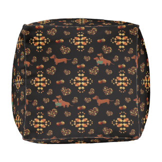 Elegant Fall Dachshund Pattern: Autumn Blooms Pouf