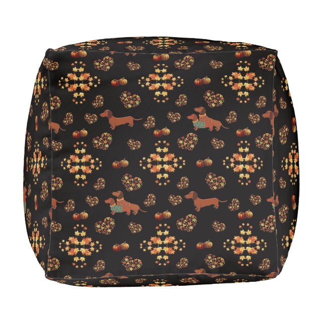 Elegant Fall Dachshund Pattern: Autumn Blooms Pouf (Bottom)