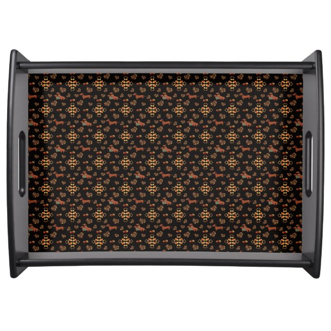 Elegant Fall Dachshund Pattern: Autumn Blooms Serving Tray (Front)