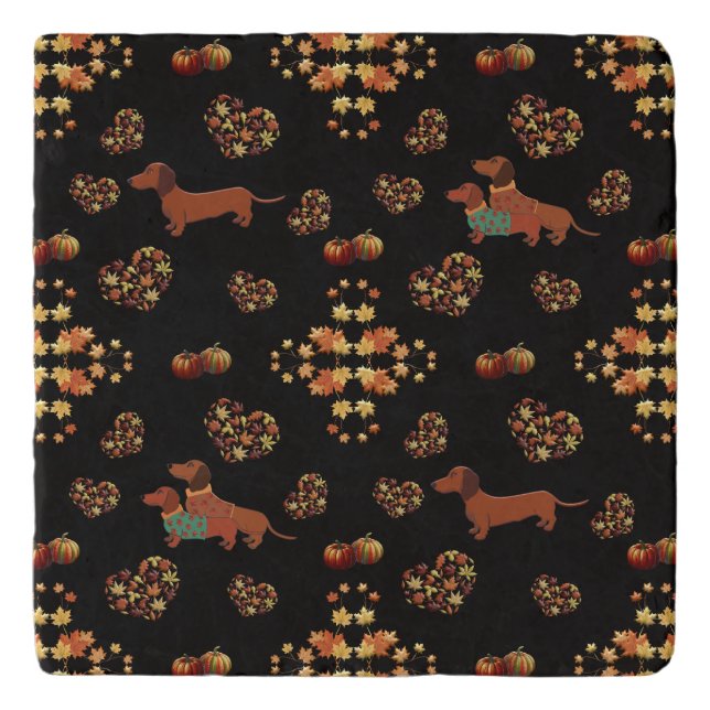 Elegant Fall Dachshund Pattern: Autumn Blooms Trivet (Front)