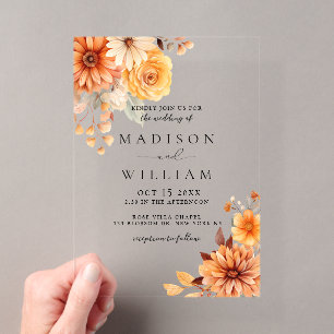 Elegant Fall Daisy Floral Wedding Acrylic Invitations