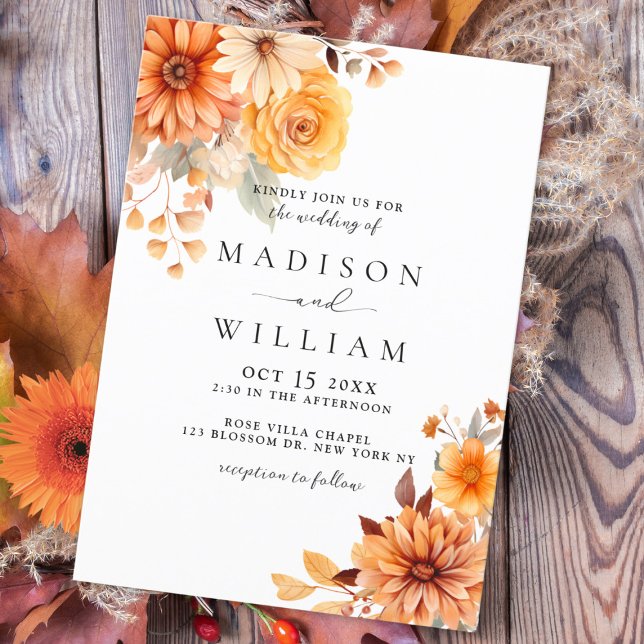 Elegant Fall Daisy Floral Wedding Invitation (Creator Uploaded)