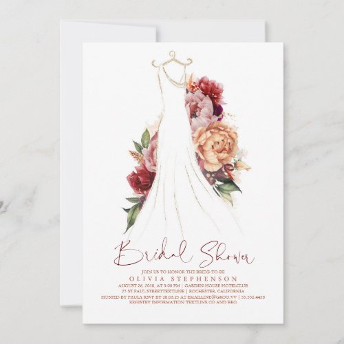 Elegant Fall Earthy Flowers Dress Bridal Shower Invitation
