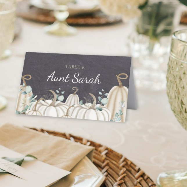 Elegant Fall Farmhouse Theme Pumpkin Placecards (Farmhouse Themed White Pumpkins Thanksgiving Fall Autumn Place Cards)