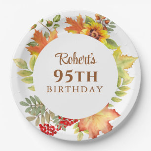 Elegant Fall Floral 95th Birthday Paper Plates