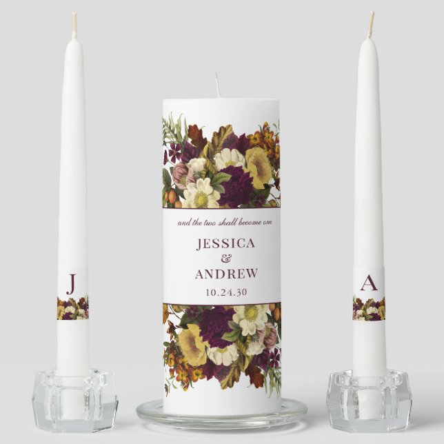 Elegant Fall Floral And The Two Shall Become One Unity Candle Set (Front)