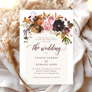 Elegant Fall Floral Boho Wedding Invitation