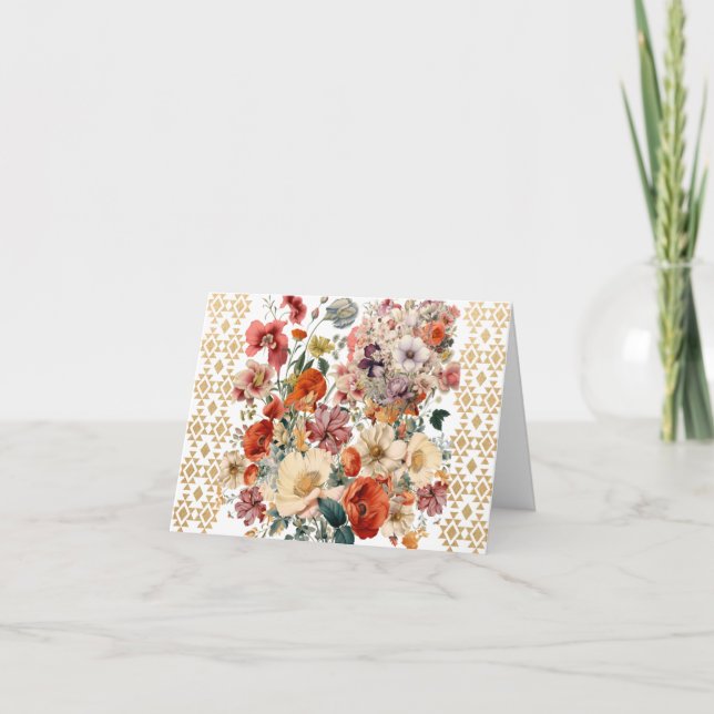 Elegant Fall Floral Bouquet Folded Thank You Card (Front)