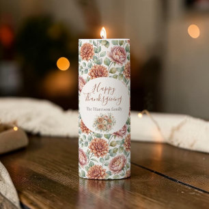 Elegant Fall Floral Bouquet Happy Thanksgiving Pil Pillar Candle