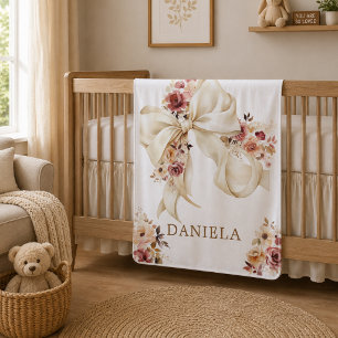 Elegant Fall Floral Bow Baby  Blanket