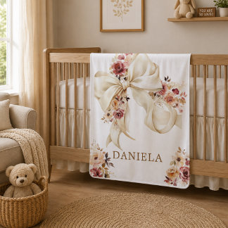 Elegant Fall Floral Bow Baby Blanket