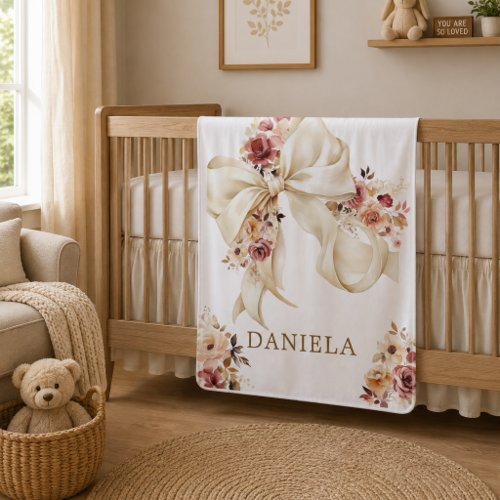Elegant Fall Floral Bow Baby Blanket