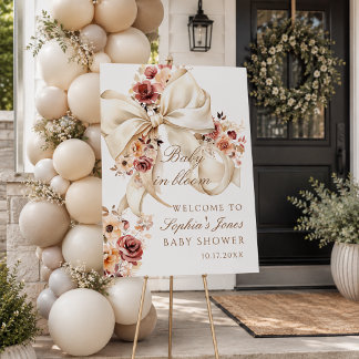 Elegant Fall Floral Bow Baby Shower Welcome Sign