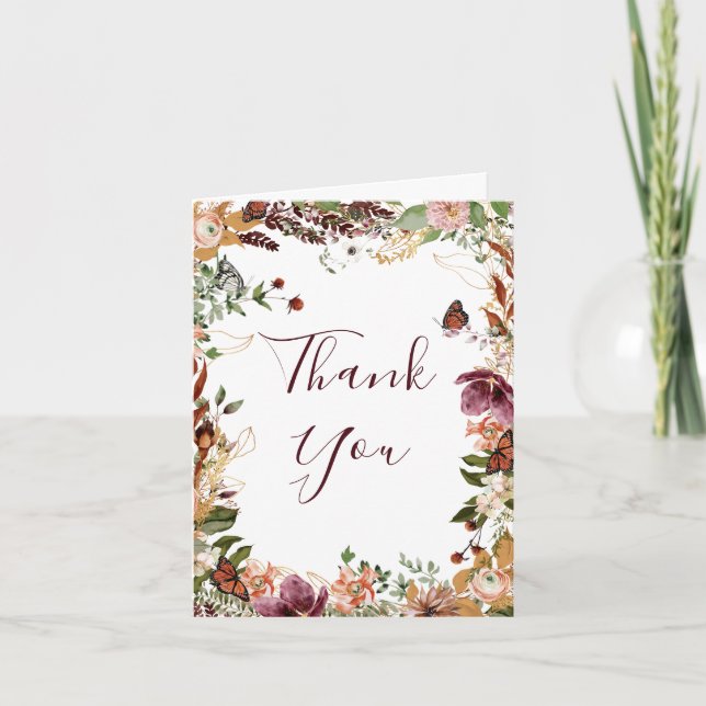 Elegant Fall Floral Bridal Shower Thank You Card (Front)