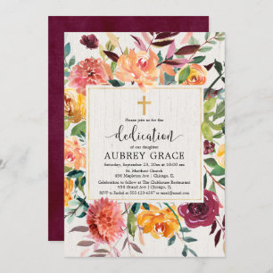 Elegant fall floral burgundy blush dedication invitation