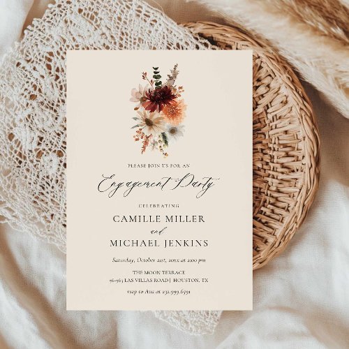 Elegant Fall Floral Engagement Party Invitation