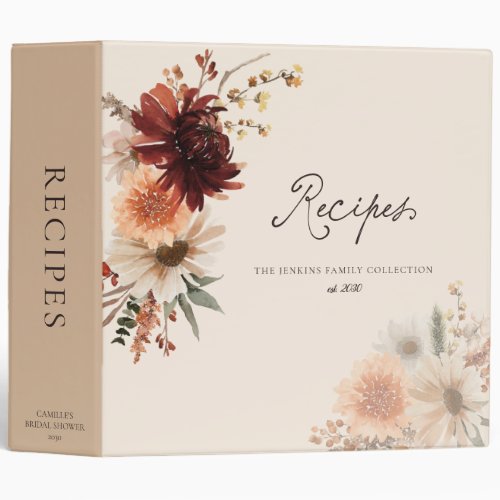 Elegant Fall Floral Family Recipe Binder