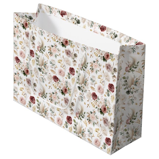 Elegant Fall Floral Gift Bag for Bridal Shower  (Front Angled)