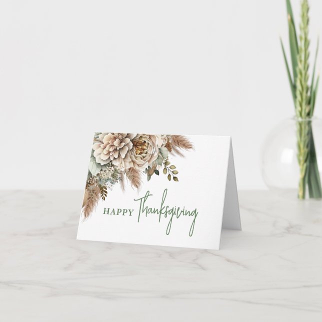 Elegant Fall Floral Happy Thanksgiving Holiday Card (Front)