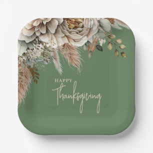 Elegant Fall Floral Happy Thanksgiving Paper Plates