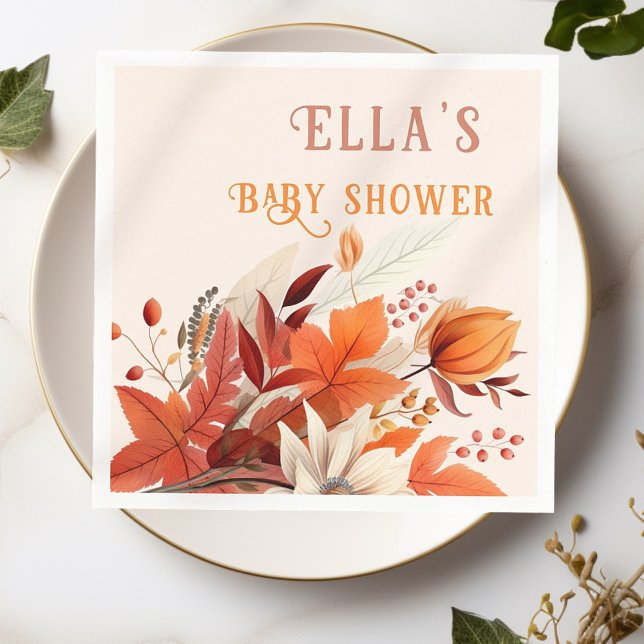 Elegant fall floral leaves baby shower  napkins (Creator Uploaded)
