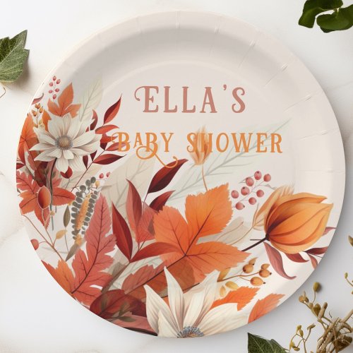 Elegant fall floral leaves baby shower  paper plates