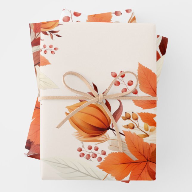 Elegant fall floral leaves baby shower  wrapping paper sheets (In situ)