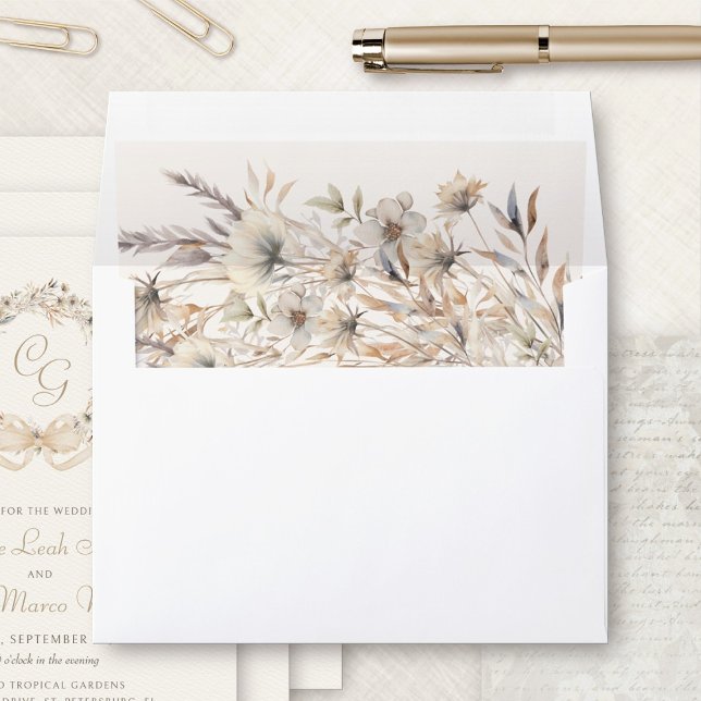 Elegant Fall Floral Leaves Wedding Envelope Liner (Creator Uploaded)