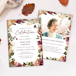 Elegant Fall Floral Memorial Celebration of Life Invitation
