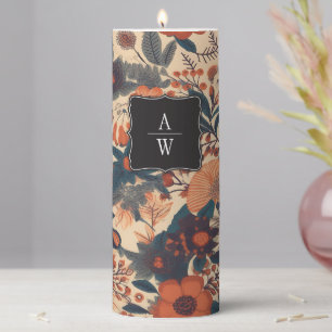 Elegant Fall Floral Monogram Wedding Pillar Candle