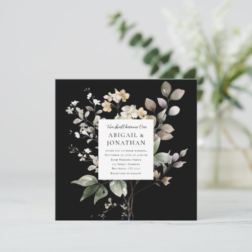 Elegant Fall Floral on Black Christian Wedding Invitation