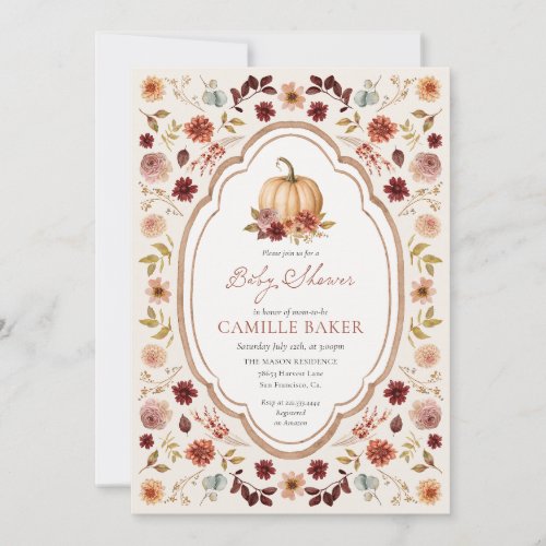Elegant Fall Floral Pumpkin Baby Shower Invite