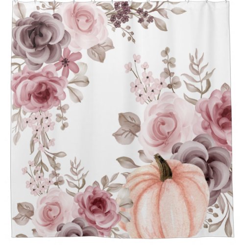 Elegant Fall Floral Pumpkin Neutrals Watercolor Shower Curtain