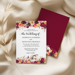 Elegant Fall Floral Pumpkin Wedding Invitation