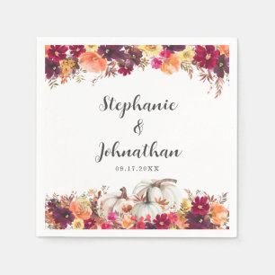 Elegant Fall Floral Pumpkin Wedding Napkins