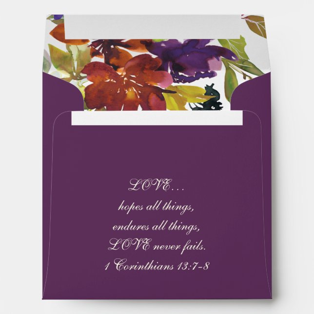 Elegant Fall Floral Return Address Wedding Purple Envelope (Back (Bottom))